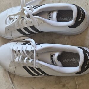 Adidas White and Black Sneakers with Signature Stripes